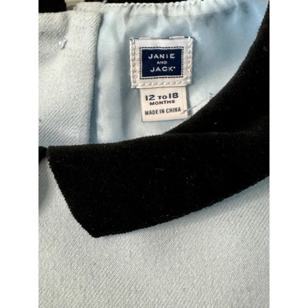 Janie and Jack Light Blue Velvet Collar‎ Bow Shift Dress 12-18 Months 200307409